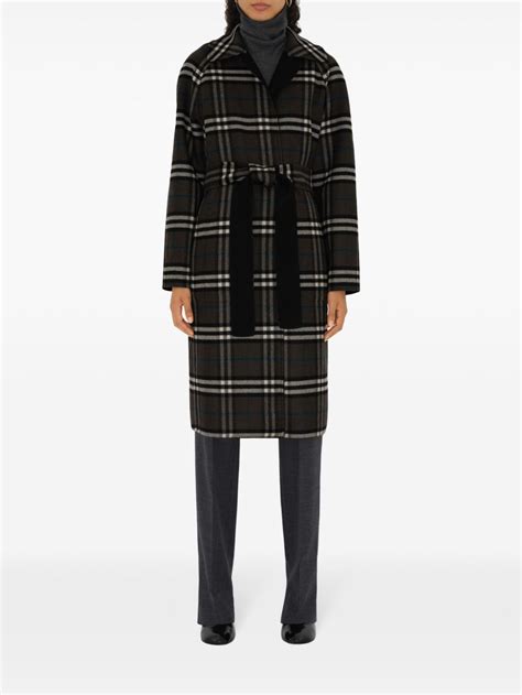 Reversible Check Wool Wrap Coat in Shrew 